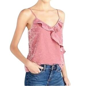 J.Crew Velvet Cami Top Ruffle V-Neck Sleeveless Pink Party Tank S Run‎ S/M NWT